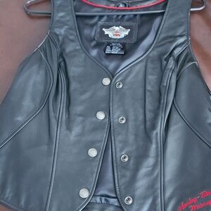 Harley-Davidson Women's Black Button-Up Leather Vest